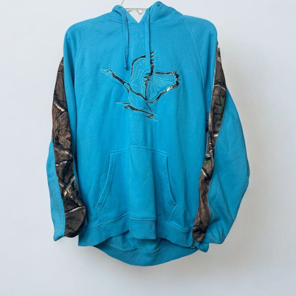 CQR Women’s Blue Camo Fleece‎ Lined Outdoor Hoodie Sweatshirt Size XL